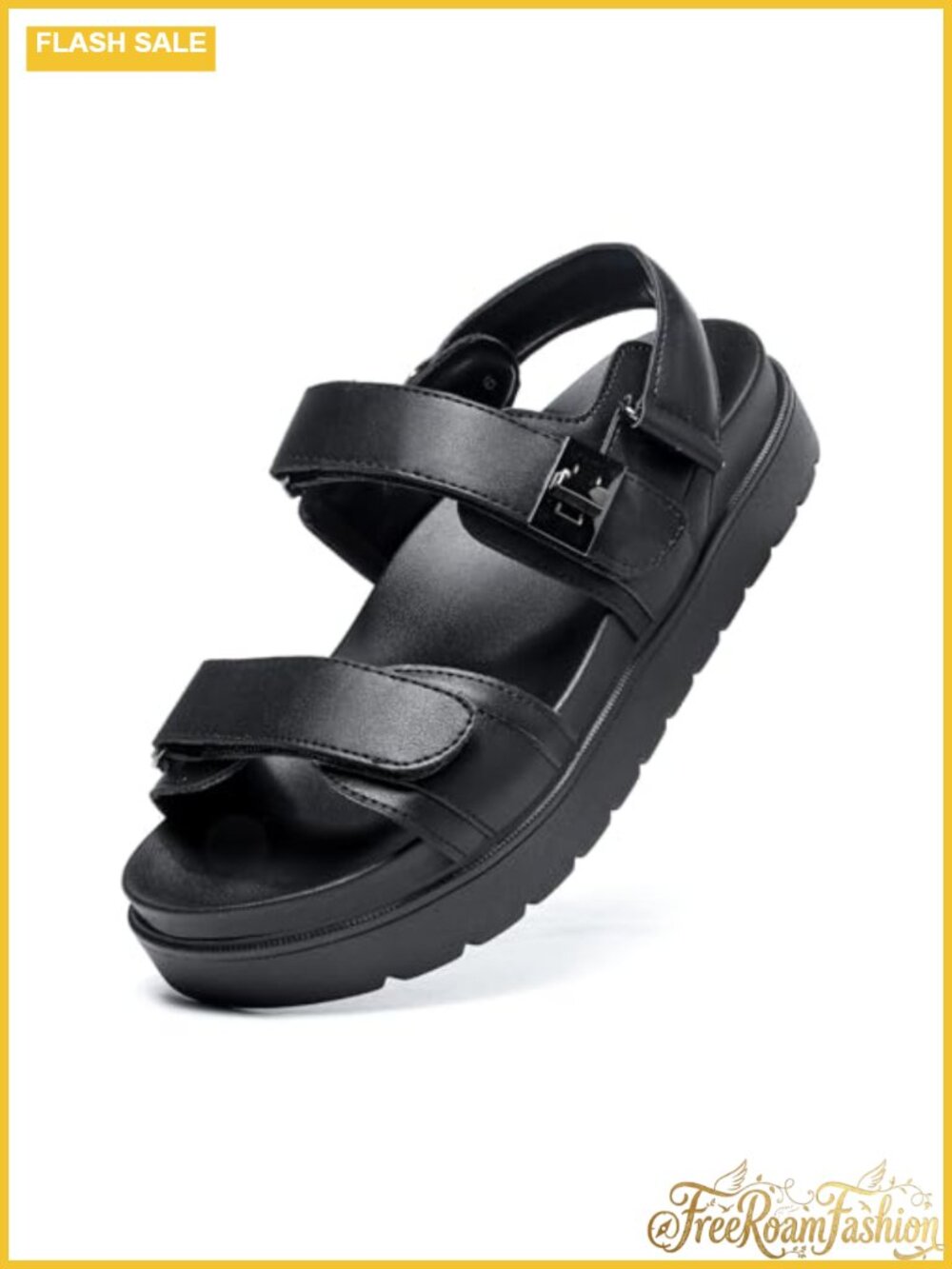 Women's Platform Sandals Adjustable Double Strap Leather Footbed Arch Support